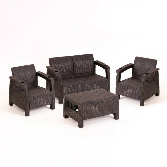 Альтернатива Набор садовой мебели: диван двухместный, два кресла, стол, мокко