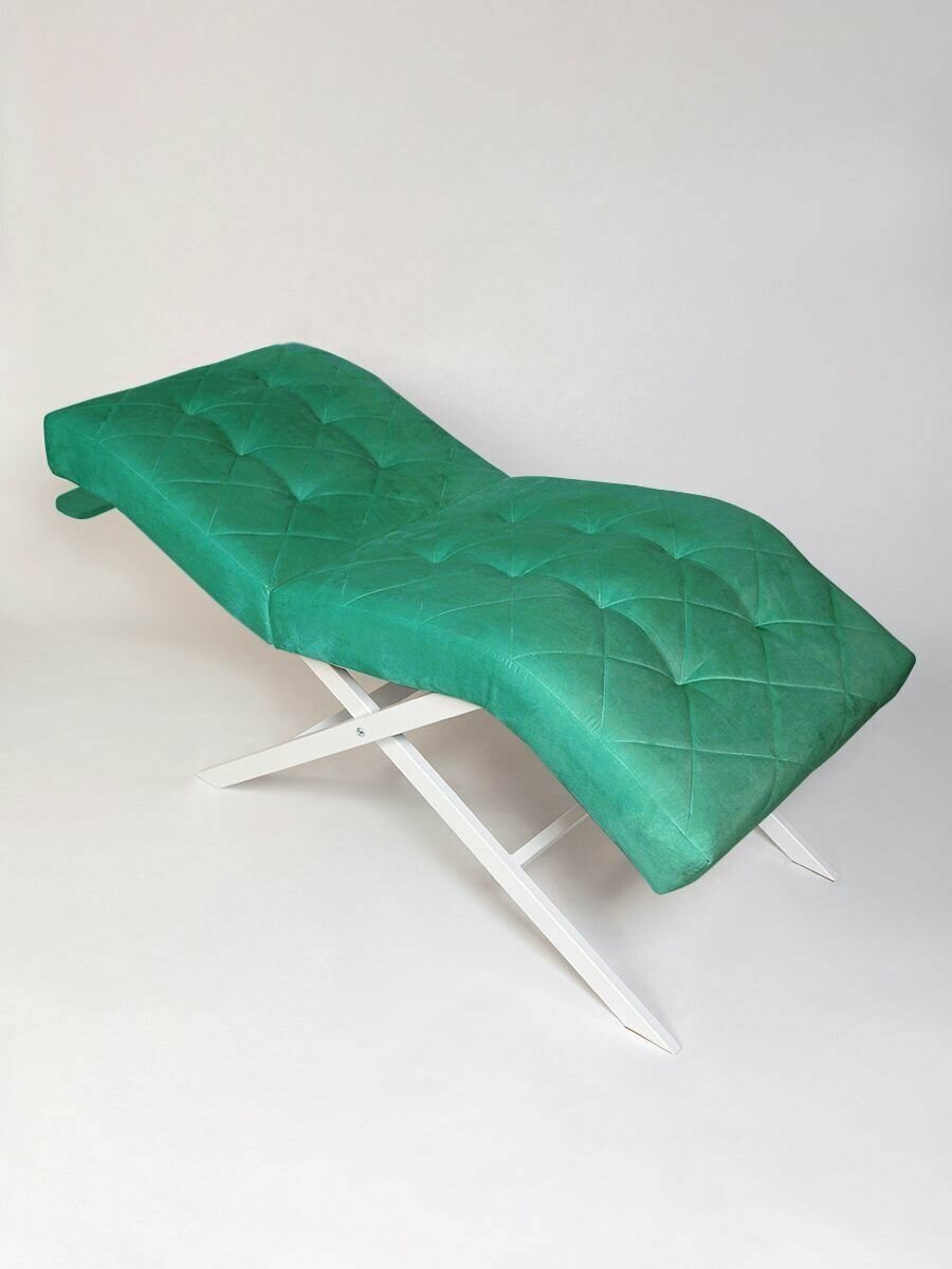 фото Анатомическая кушетка ромб велюр с держателями для лампы Masscomplekt, темно-зеленый