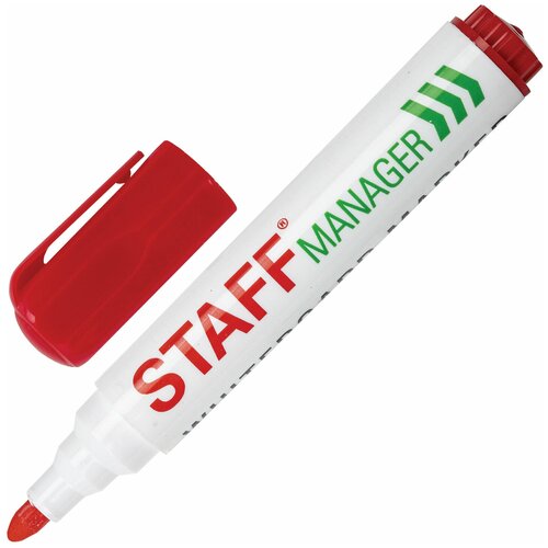 Маркер для доски STAFF, красный, с клипом, круглый наконечник 5 мм, (24 шт.) маркер стираемый для белой доски синий staff manager wbm 491 5 мм с клипом 151492