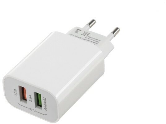 Сетевое зарядное устройство LuazON LN-110AC, 2 USB, 2 A, белое