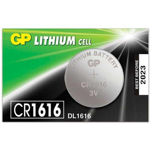 Батарейка GP Lithium, CR1616, литиевая, 1 шт, в блистере (отрывной блок), CR1616RA-7C5 батарейка литиевая gp lithium cr1616 1 шт в блистере отрывной блок cr1616 7c5