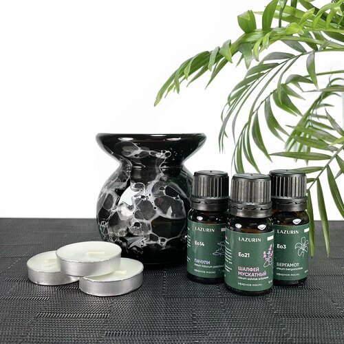 Набор ароматерапии для новичка Классика аромалампа Ясная ночь эфирные масла LAZURIN Лазурин Пачули Бергамот Шалфей 10 мл 2322₽