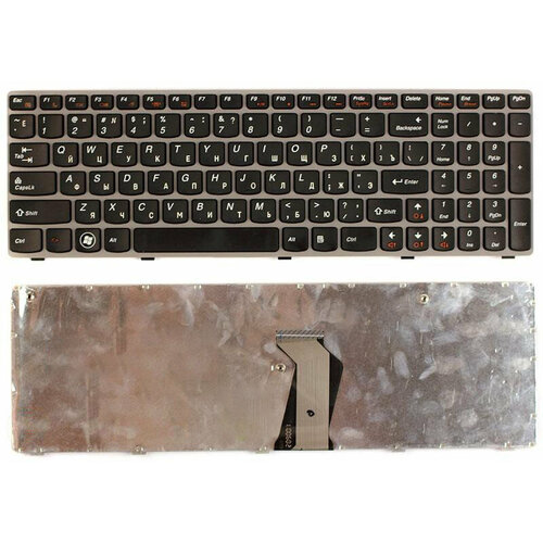 Клавиатура для ноутбука Lenovo IdeaPad G570G черная с серой рамкой, ножка крепежа находится рядом со шлейфом серый, черный