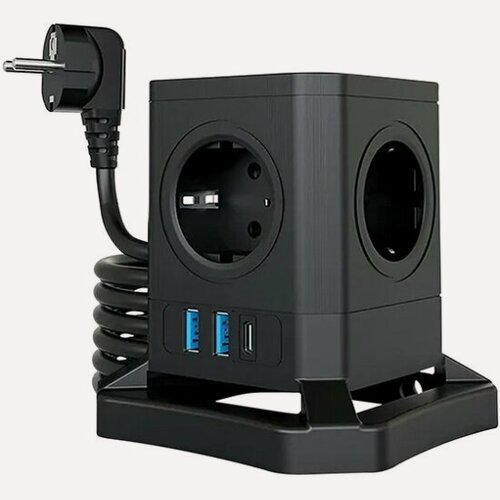 Изображение товара Сетевой фильтр Qumo Power Block System PD1 12SP5U (P-0003)(5 розеток, 3*1,0мм, 2xUSB, 2м) черный