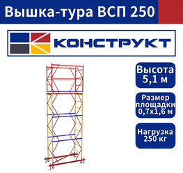 Вышка-тура 5,1м Базовый блок + 3 (три) секции 0,7х1,6м