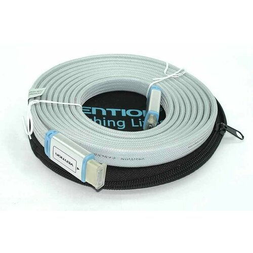 кабель vention hdmi h330 3m черный плоский Кабель Vention HDMI (H450) 3m серый плоский в оплетке в круглом кейсе