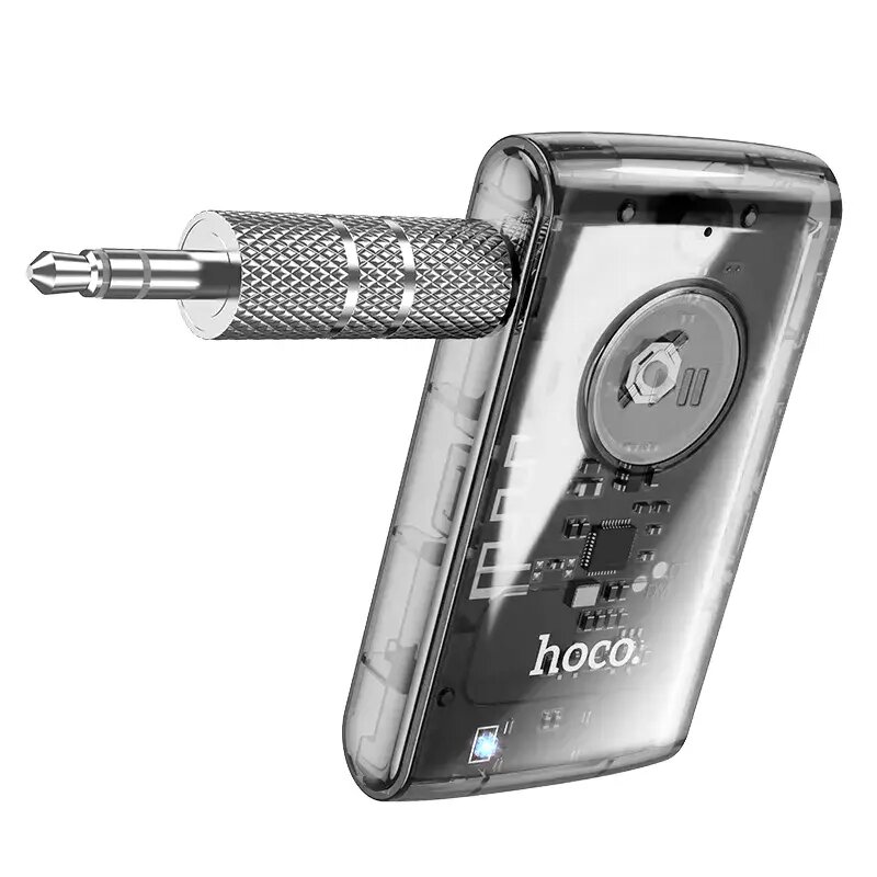 Автомобильный Bluetooth-приемник адаптер HOCO E66 Transparent discovery edition, 200 мАч, AUX Jack 3.5мм/Bluetooth, черный