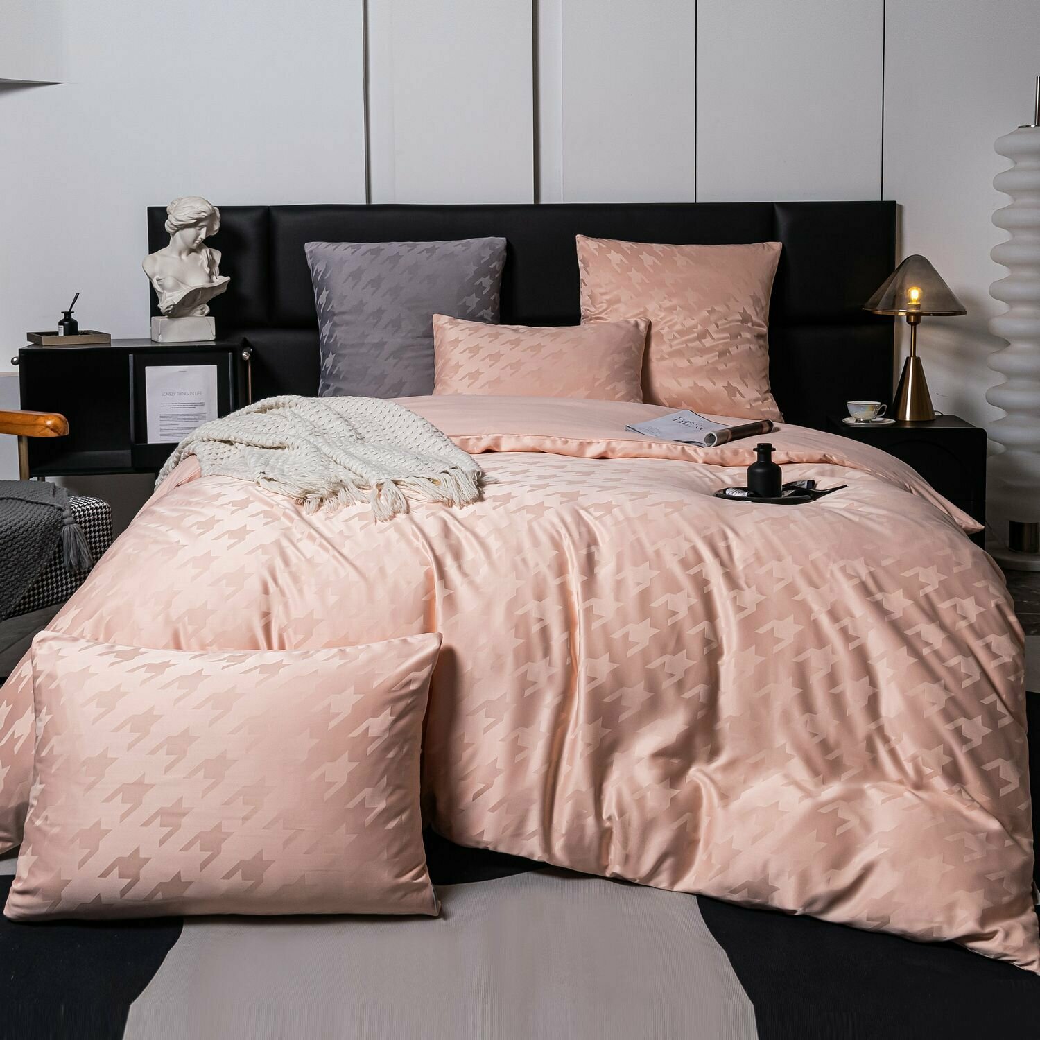 Комплект постельного белья Сатин Жаккард GC009 2 спальный наволочки 50-70 простынь на резинке 160*200*25 см