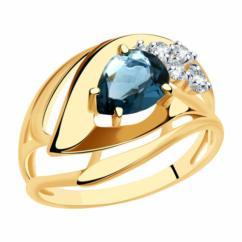 фото Кольцо diamant online, золото, 585 проба, топаз, фианит, размер 20, голубой