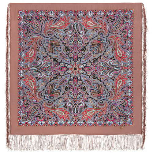 фото Платок павловопосадская платочная мануфактура, шерсть, с бахромой, 89х89 см, розовый