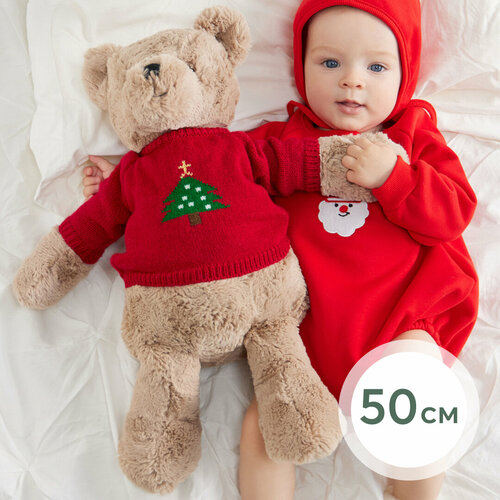 фото 330685, плюшевый мишка happy baby teddy bear, мягкая игрушка для мальчиков и девочек, 50 см, коричневый в красном свитере