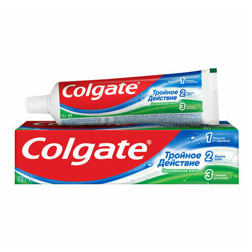 Зубная паста 50 мл COLGATE Натуральная мята, тройное действие, с фторидом, 7891024128954, 2 штуки зубная паста colgate 50 мл тройное действие натуральная мята комплексная