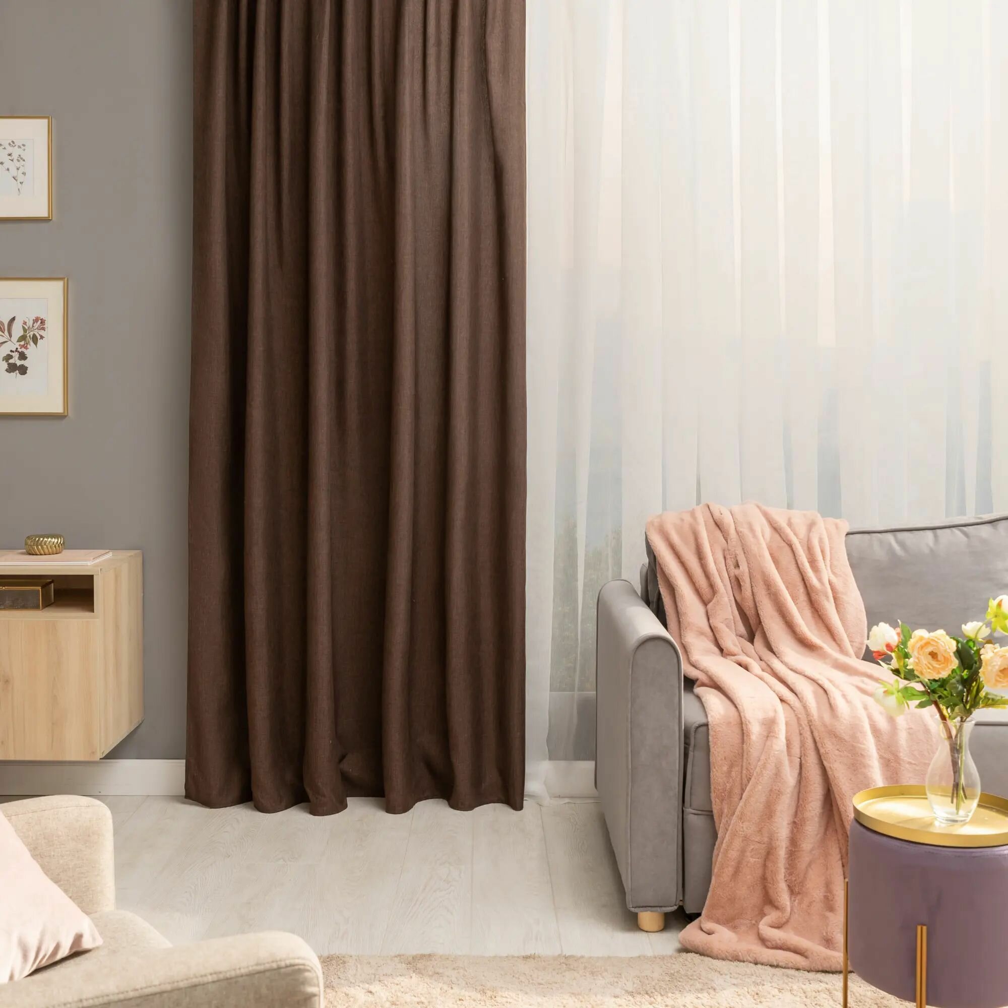 Штора на ленте со скрытыми петлями 200х260 см цвет кофе