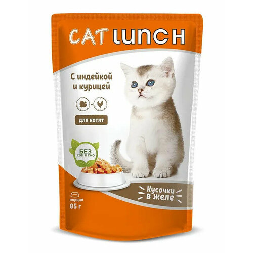 Cat Lunch пауч для котят кусочки в желе Индейка и Курица 85г