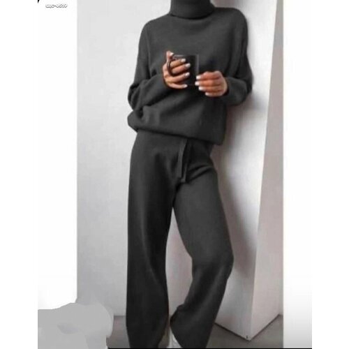 Костюм-тройка, джемпер и брюки, повседневный стиль, свободный силуэт, плоские швы, размер 48, серый