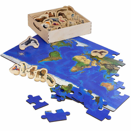 Пазл большой/напольный/деревянный/Земля/головоломка/развивающая игра для детей/фигурки/животные/Ulanik