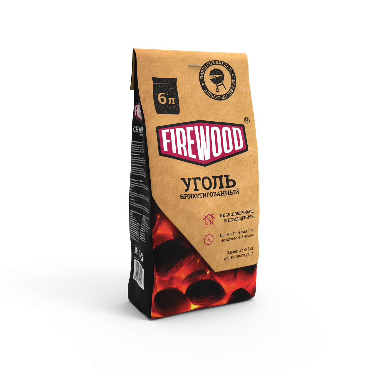 Уголь в брикетах Firewood древесный 6л, 1.8кг