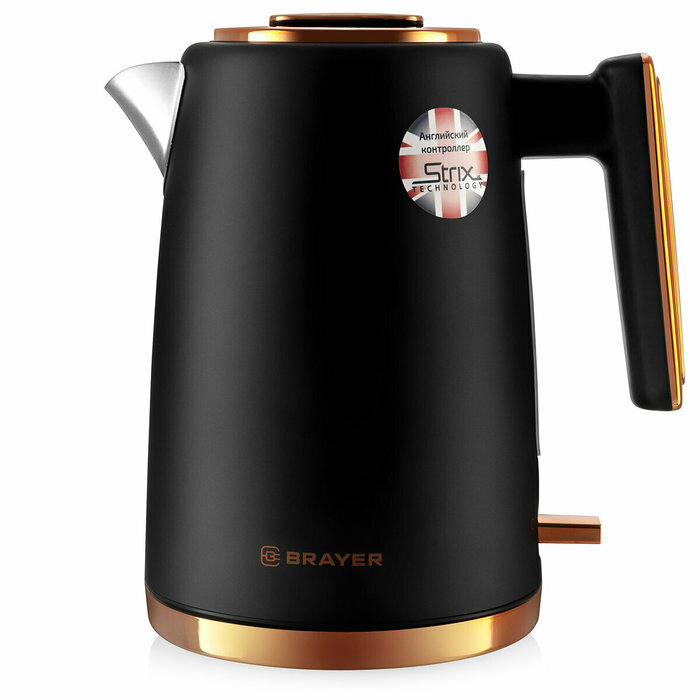 Чайник электрический BRAYER BR1054, металлический, 1,7 л, 2200 Вт, черный