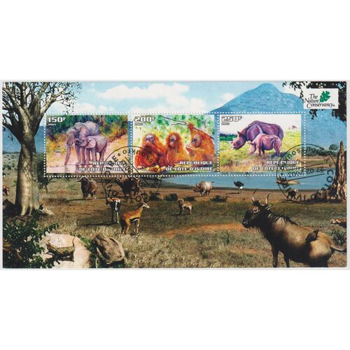 Почтовые марки Кот-д Ивуар 2003г. Фауна Африки Фауна, Обезьяны, Слоны, Носороги U почтовые марки кот д ивуар 2018г приматы фауна обезьяны u