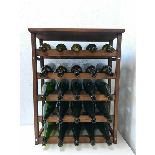 Винный стеллаж из дерева со столешницей для 25 бутылок. 5 ярусов по 5 ячеек. Коричневый