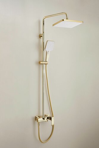 Изображение товара Душевой комплект с тропическим душем и смесителем, золотой латунный Belz B24507-5