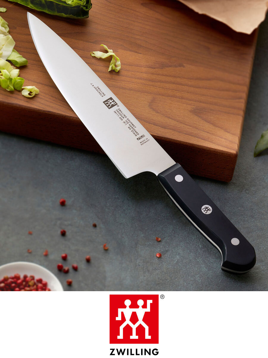 Нож поварской 200 мм ZWILLING Gourmet нержавеющая сталь черная рукоять