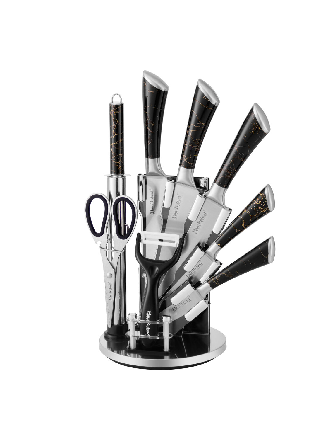 HausRoland набор кухонных ножей со стендом, 10 предметов, в 3 цветах - Черный