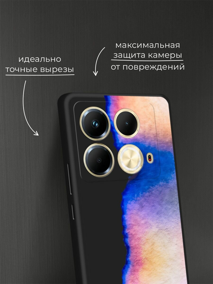 Черный матовый чехол на Infinix Note 40 / Инфиникс Нот 40 с принтом Синяя акварель — фото 1