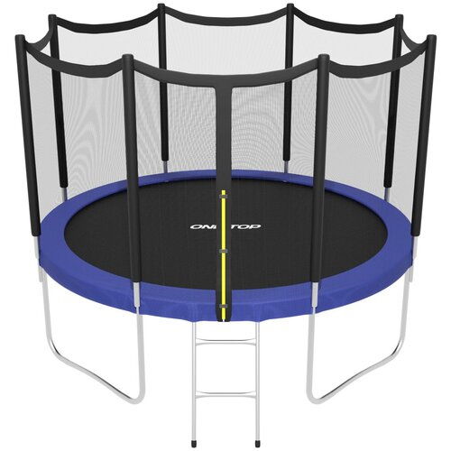 Батут ONLITOP, диаметр 366 см, с внешней защитной сеткой высотой 173 см и лестницей, максимально допустимый вес 180 кг, цвет синий
