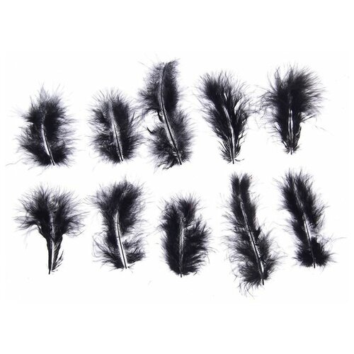 Набор перьев для декора 10 шт., размер 1 шт: 10 × 2 см, цвет чёрный