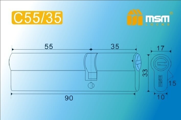 Цилиндровый механизм MSM перфоключ, ключ-ключ, C 90 мм 55/35 РВ 7593 - фотография № 2