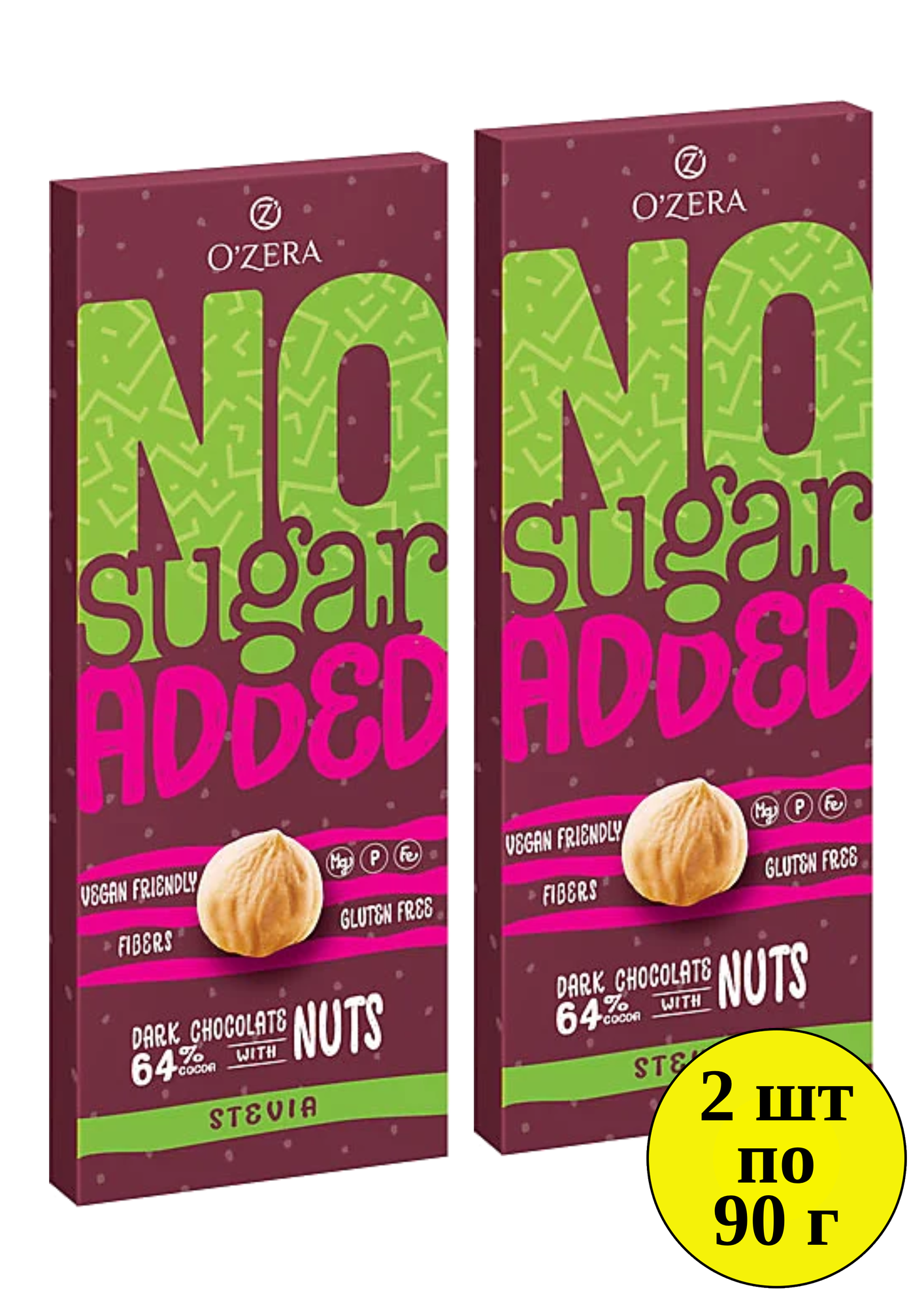 Шоколад KDV OZera No sugar added Dark&Nuts 64%, 2 шт по 90 г