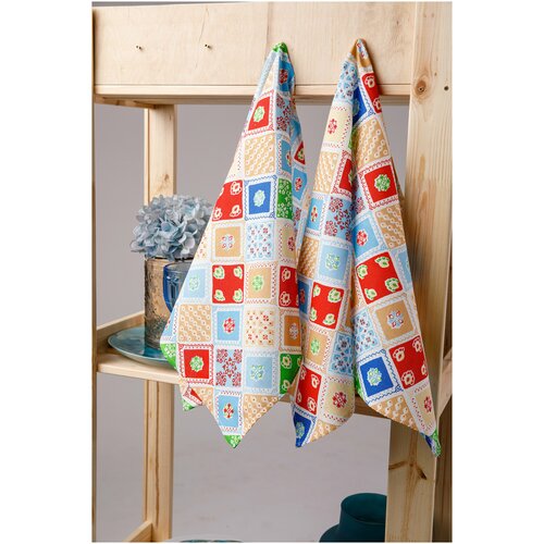 Набор полотенец кухонных Мари Санна Мозаика(гол)+клетка(гол) 7895-2+9567-2 Рогожка 73х45 Кол-во 2 шт