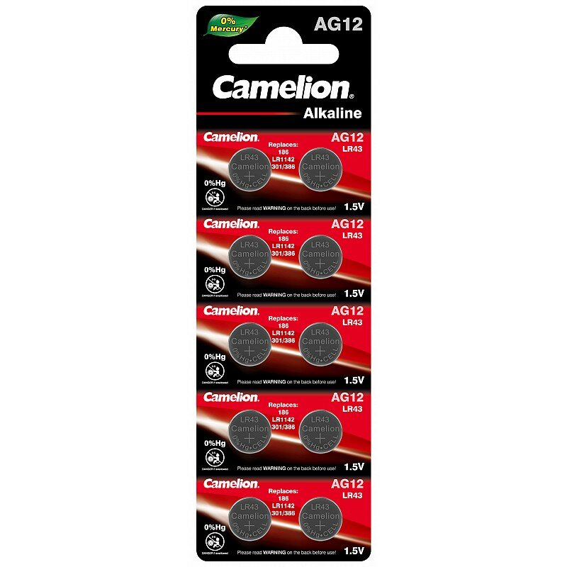 Camelion G12 BL-10 Mercury Free (AG12-BP10(0%Hg), 386A/LR43/186 батарейка для часов) (упак. 10 шт.), цена за 1 упак.