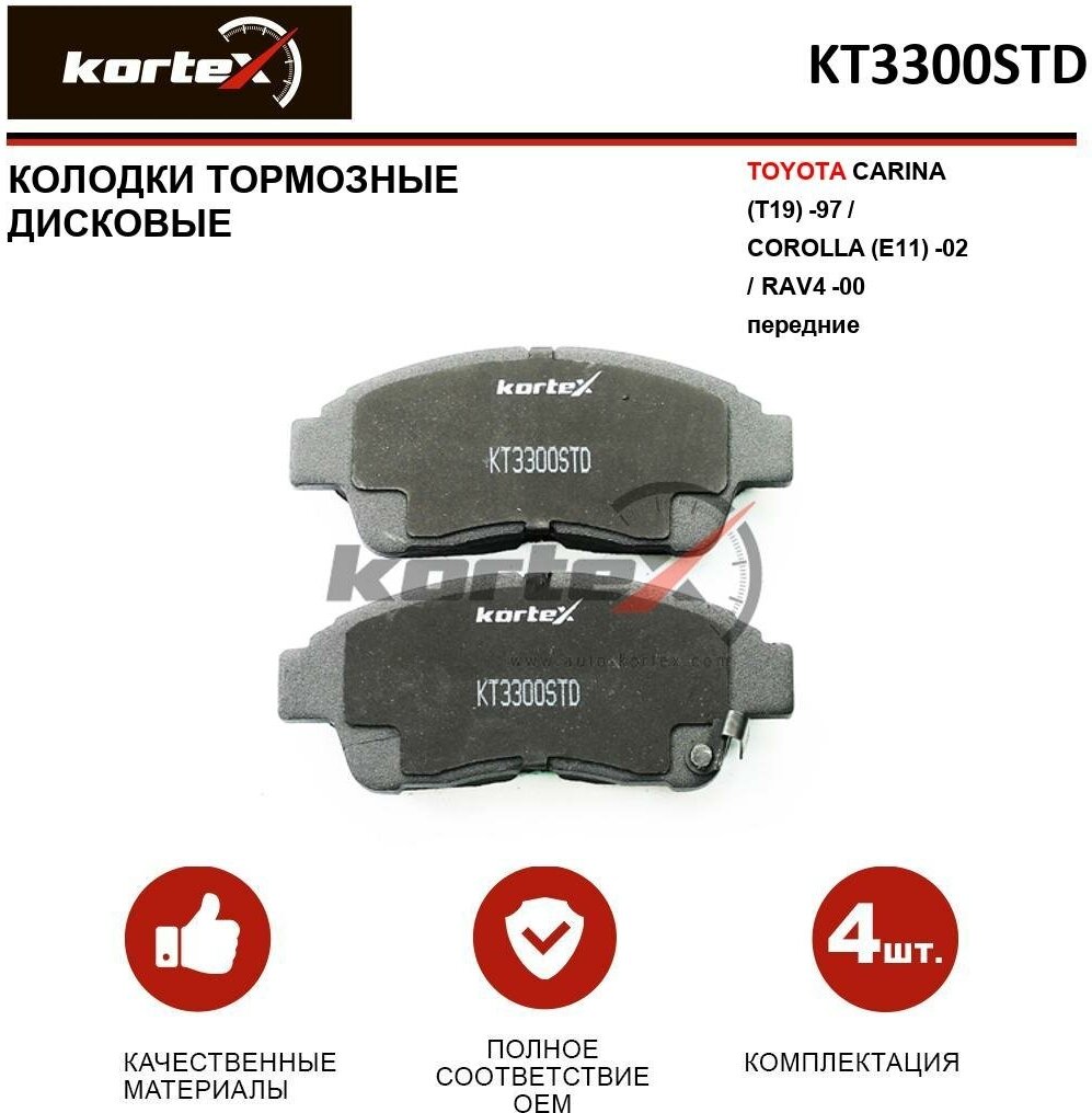 Колодки тормозные Kortex для Toyota CARINA (T19) -97 / Corolla (E11) -02 / Rav4 -00 перед. к-т OEM 0446505010, 2160101, GDB1143, GDB3147, GDB3300, KT33