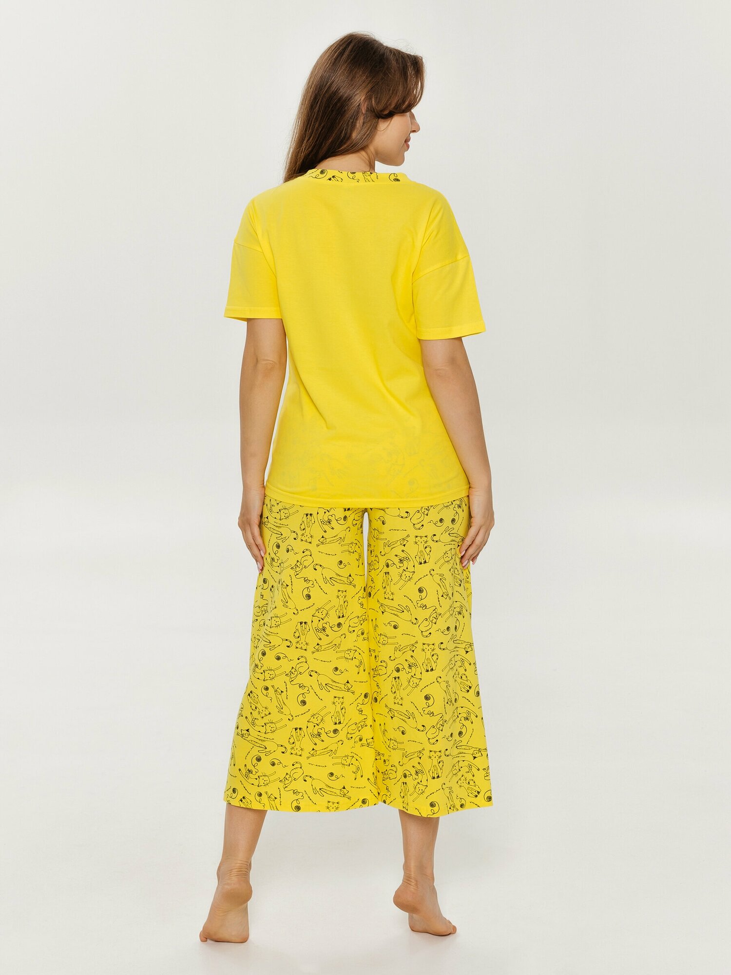 Костюм женский домашний Lovetex.store с брюками кюлоты, желтый, размер 58 - фотография № 3
