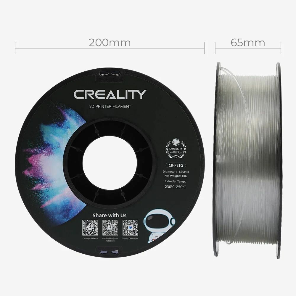 Катушка CR-PETG пластика Creality 1,75 мм 1кг для 3D принтеров, прозрачный