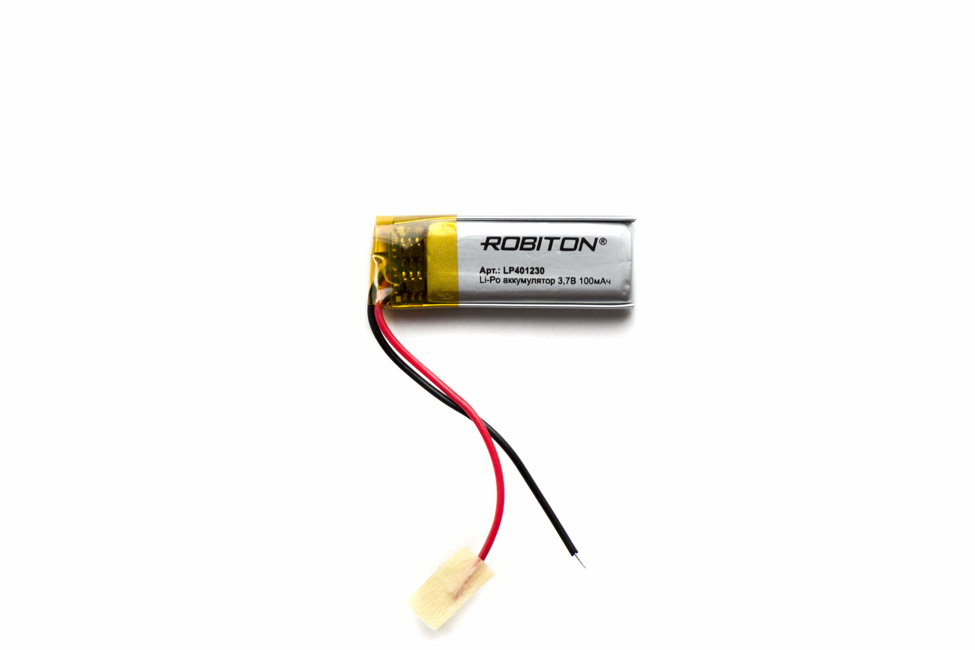 Литий-полимерный аккумулятор Robiton LP401230 100 мАч 3,7 В, с платой защиты, размеры 4 x 12 x 30 мм
