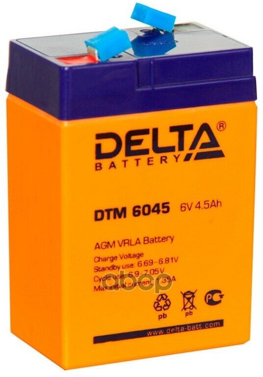 Аккумулятор Ибп 6В 4,5А. ч. Delta (Dtm 6045) (70Х47х107) Agm DELTA battery арт. DTM6045