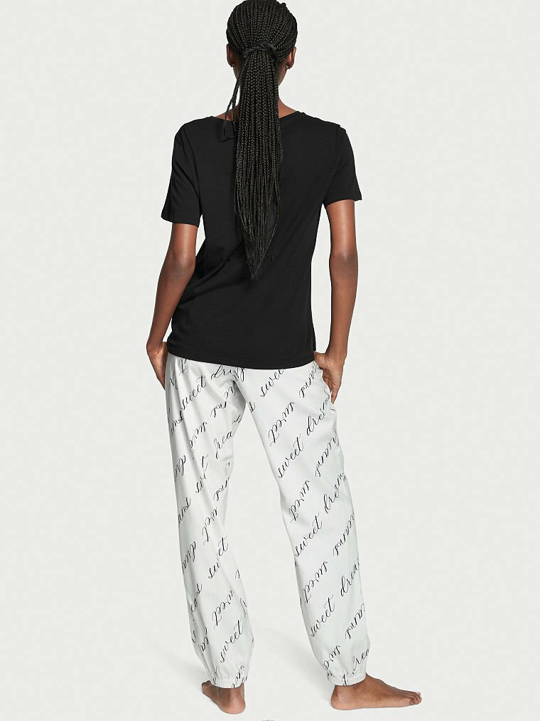 Пижама Victoria's Secret, футболка, брюки, короткий рукав, пояс на резинке, размер XXL, черный, белый - фотография № 2