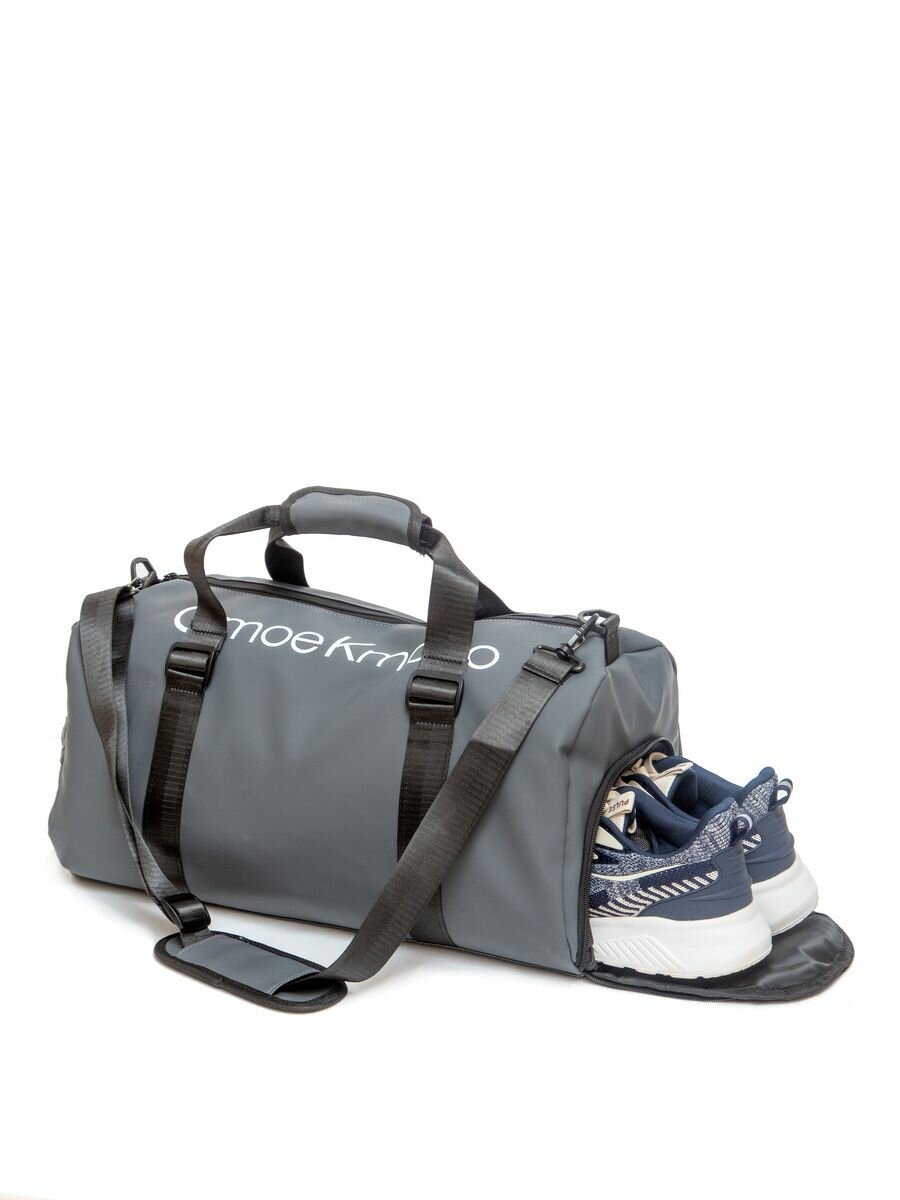 Спортивная сумка, для фитнеса. Отделение для обуви, плечевой ремень. Цвет серый - фотография № 5