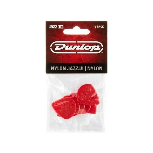 Медиаторы, острый кончик, толщина 1.38 мм, красные, 6 шт. Dunlop Nylon Jazz III 47P3N 6Pack
