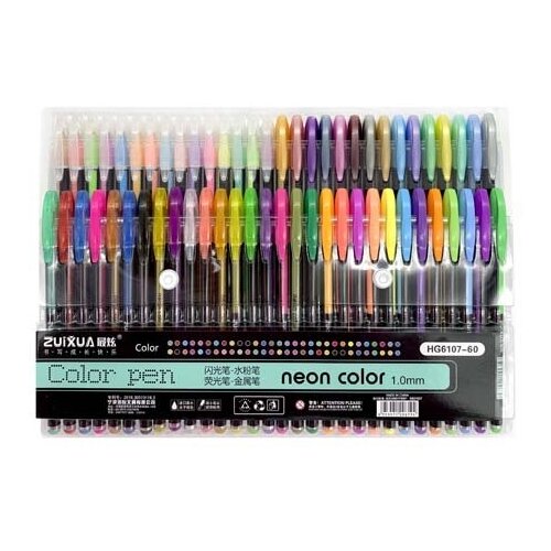 ручки гелевые набор 4 цв ce 494 витая 0 7мм 3 аутлайнера разноцветная z 1261 в упаковке пвх Ручки гелевые набор-60 цв. CL-67 Neon Color ассорти 1мм, 6107-60 двухрядные (1/6/48)