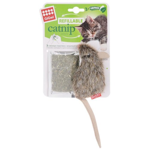 Игрушка для кошек Мышка с кошачьей мятой 10см, серия REFILLABLE CATNIP