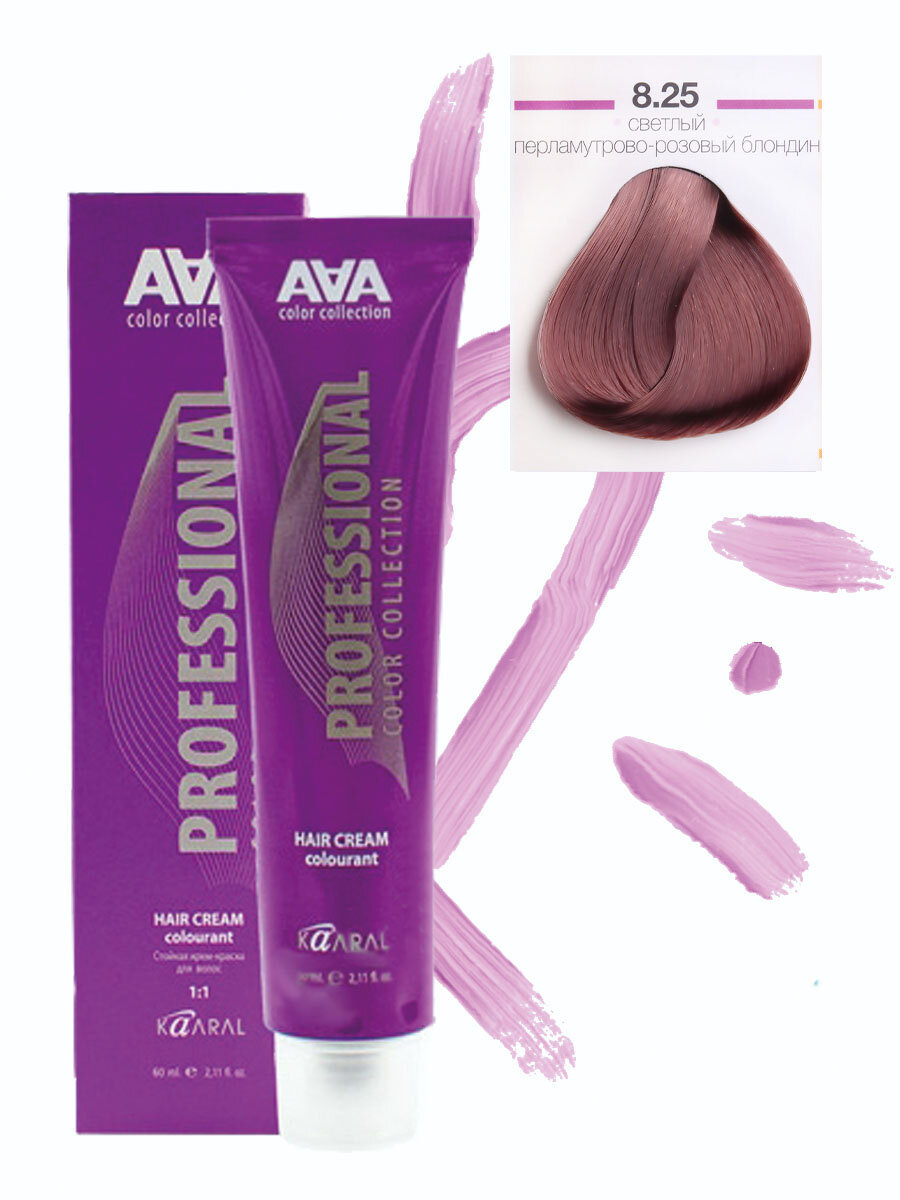 Стойкая крем-краска для волос серии ААА 8.25 светлый перламутрово-розовый блондин