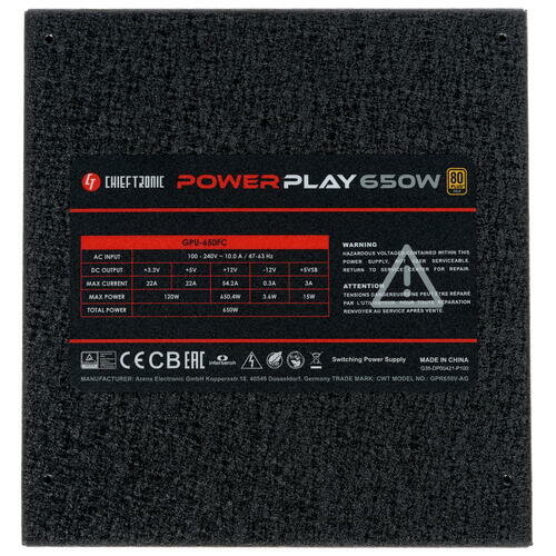 Блок питания Chieftec CHIEFTRONIC PowerPlay GPU-650FC (ATX 23 650W 80 PLUS GOLD Active PFC 140mm fan Full Cable Management LLC design Japanese