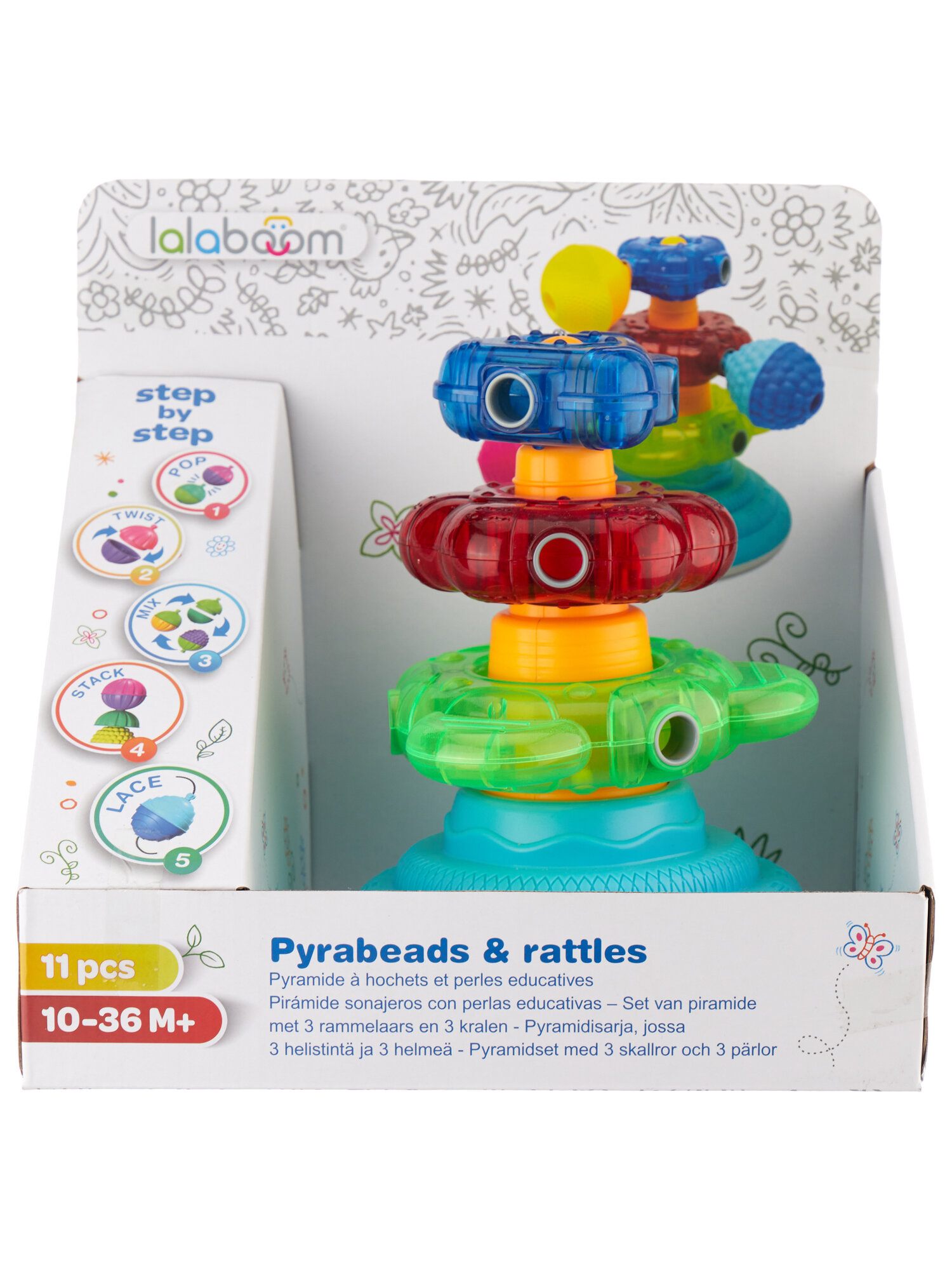 Игрушка развивающая для малышей &quotLalaboom", пирамида с аксессуарами, 11 предметов BL630