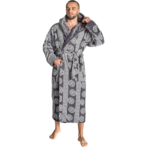 Халат Оптима Трикотаж, размер 52, серый мужской халат с капюшоном ночной халат зимний теплый длинный флисовый халат домашняя одежда с поясом