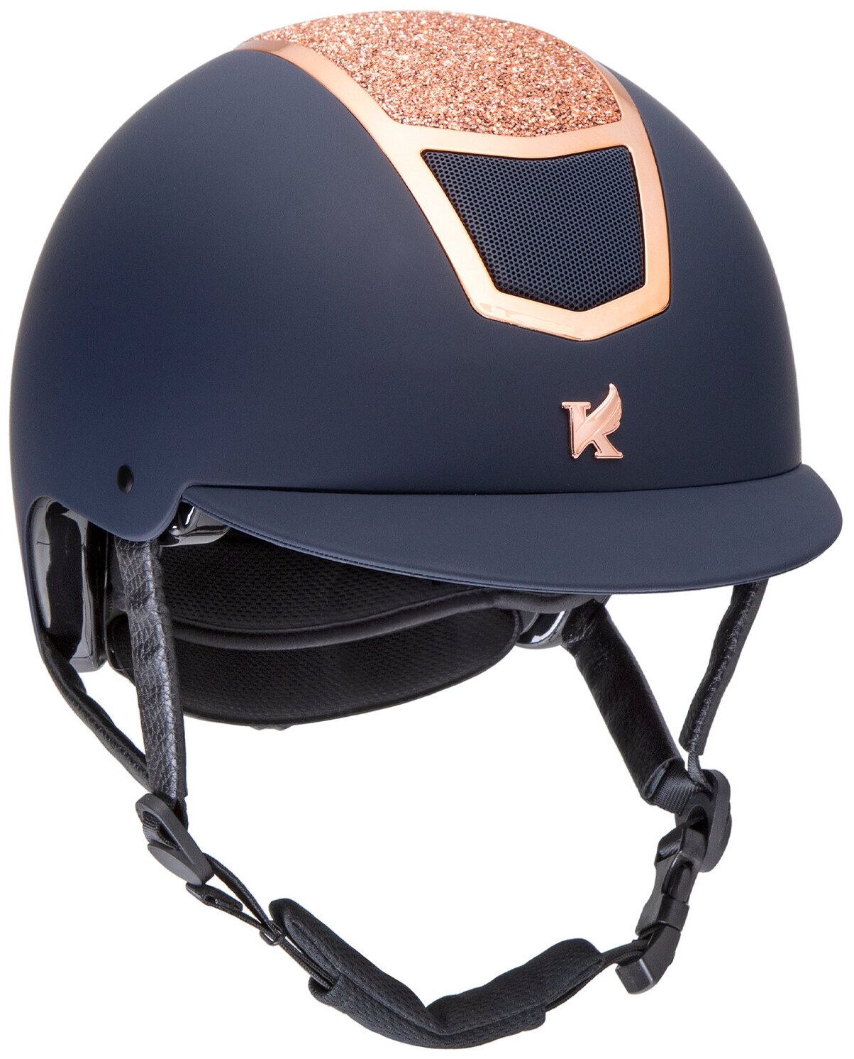 Шлем для верховой езды с регулировкой SHIRES Karben "Valentina", обхват головы 56-58 см, синий/розовое золото (Великобритания)