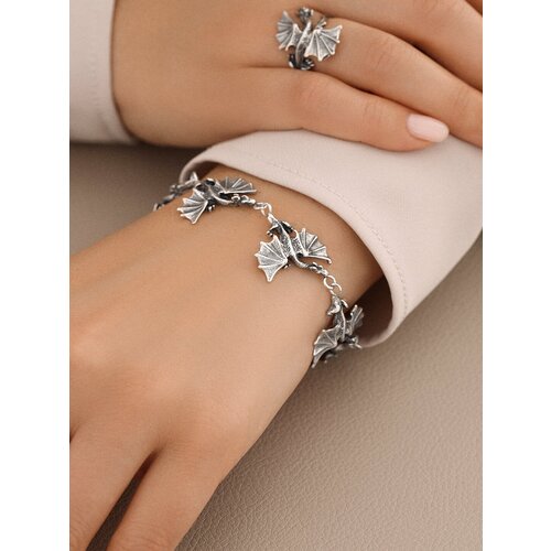 Браслет Самородок, серебро, 925 проба, чернение, длина 19 см., серебристый